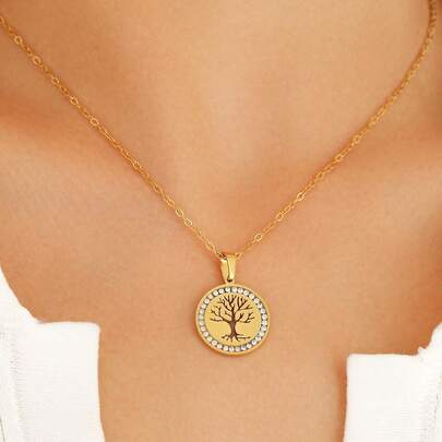 Aomogo 316l 不锈钢生命之树项链，水晶水钻吊坠，优雅女士珠宝，情人节，Yn2116 情人节，妈妈，母亲，母亲节，礼物