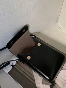 Minimalist Flap Crossbody Bag, Mini PU Leather Phone Purse, Women's Square Shoulder Bag (7.87*5.11*2.16) Inch - Black - View 7