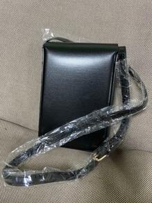 Minimalist Flap Crossbody Bag, Mini PU Leather Phone Purse, Women's Square Shoulder Bag (7.87*5.11*2.16) Inch - Black - View 9