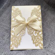 10 件/包闪光邀请卡套装（包括信封、空白珍珠纸插页和蝴蝶结）-激光切割优雅邀请卡适用于婚礼、派对、订婚、节日和其他活动返校情人节