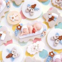 1 Pieza Molde De Silicona Con Forma De Bebé Durmiendo Para Fondant, Pasta De Goma, Herramienta De Decoración De Pasteles, Molde Para Dulces, Cupcakes Y Chocolates, Accesorio De Cocina, Fiesta De Cumpleaños - gris claro - Ver 3