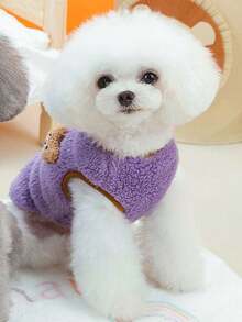 1入組紫色雙面珊瑚絨素色熊形狀寵物背心帶露背,合適的適用於小貓和小狗,室內和戶外寒冷天氣保護和脫髮預防 - 紫色 - 查看 3