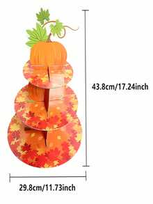 1入組秋季南瓜造型3層馬卡龍蛋糕架,楓葉紙板甜點支架塔,用於感恩節裝飾主題派對用品 - 如圖所示 - 查看 2
