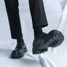 男士新款簡約黑色漆皮圓頭一腳蹬樂福鞋，舒適厚底增高鞋，適合商務休閒、時裝秀、時尚牛津鞋，適合派對、宴會、工作 - 黑色 - 查看 6