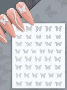 1片銀色反光閃粉蝴蝶美甲貼花，蝴蝶設計亮晶晶的裝飾美甲貼紙，美甲裝飾貼紙美甲貼花美甲技巧朋友禮物DIY - 銀色 - 查看 2