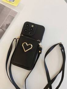 Phone Charm 1pc Silicone Soft Protective Phone Case With A Coin Purse & Crossbody Strap Compatible With Apple IPhone - Black - View 2