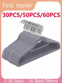 30 件/50 件/60 件天鵝絨衣架 - 重型天鵝絨衣架,帶領帶 - 高級防滑衣架 - 360 度旋轉掛鉤 - 堅固,可固定夾克或褲子 灰色 - 灰色 - 查看 1