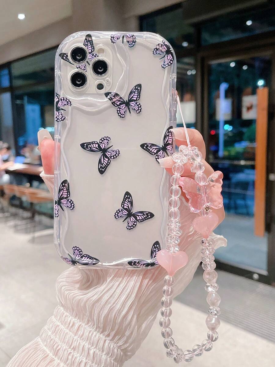 1pc Butterfly Pattern Cream Style Phone Case Compatible With Iphone, Protective Cover - Multicolor - View 1