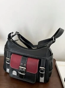 Yogodlns 大容量紋理手提袋,pu皮革雙色肩背包,女性通勤者斜揹包 - 彩色 - 查看 2