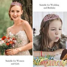 2入組粉色生日皇冠女孩生日套裝,生日皇冠女士生日腰帶和頭飾女士女孩生日禮物派對配件 - 粉色 - 查看 6