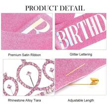 2入組粉色生日皇冠女孩生日套裝,生日皇冠女士生日腰帶和頭飾女士女孩生日禮物派對配件 - 粉色 - 查看 3