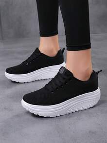 Women's Comfortable Casual Rocker Shoes For Sports - Black and White - View 3