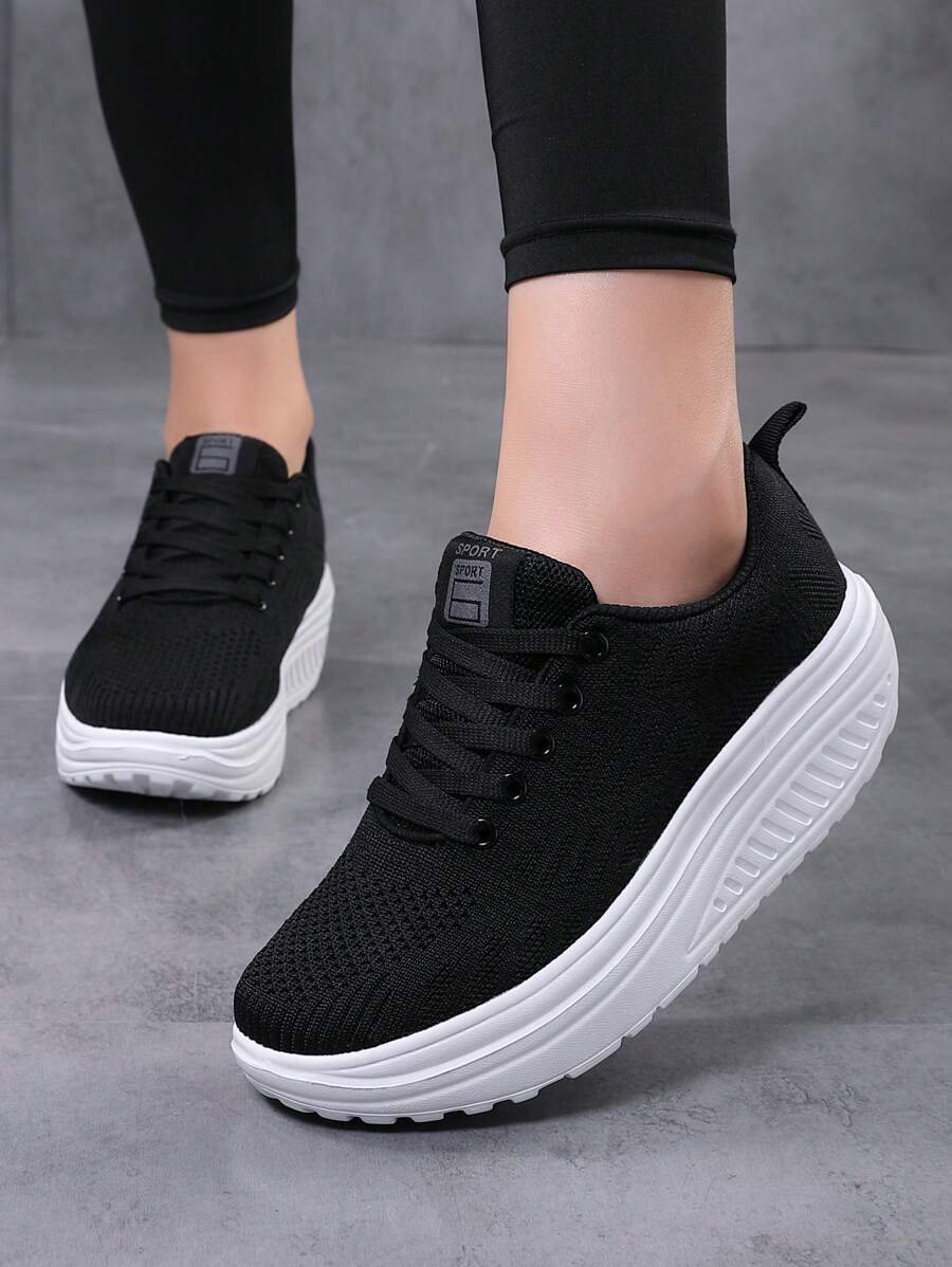 Women's Comfortable Casual Rocker Shoes For Sports - Black and White - View 1