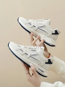 女鞋低領休閒運動鞋,時尚的帶有學院風格的戶外跑步運動鞋,透氣舒適 - 藍色 - 查看 4