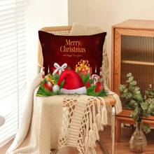 1pc Christmas Santa Claus Riding Car Printed Pillow Case Home Decoration Office Cushion Cover (without Filling) - Rose Red - View 6