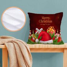 1pc Christmas Santa Claus Riding Car Printed Pillow Case Home Decoration Office Cushion Cover (without Filling) - Rose Red - View 4