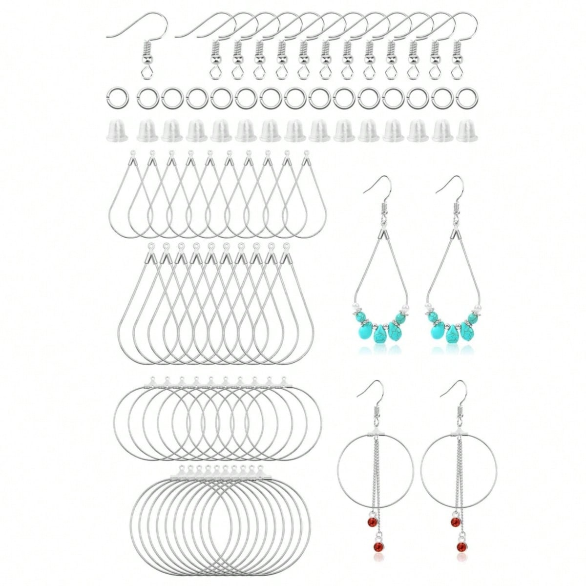 190pcs Earring Hooks And Head Pins Kit Including 40pcs Eye Pins, Teardrop, Round Hoop Earrings Supplies With 50pcs Earring Hooks, 50pcs Jump Rings, 50pcs Earring Backs, For Earring Jewelry Making Diy Craft