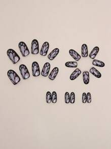 24 件長款優雅杏仁形指甲尖,彩色彩繪設計 + 1 件指甲銼 + 1 件果凍膠 - 彩色 - 查看 3