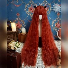 Orange Red 44 Inch Lolita Wig With Ultra Long Wavy Corn Rolls, High-Quality Synthetic Fiber Synthetic Wig - Dirty Orange - View 3