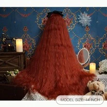 Orange Red 44 Inch Lolita Wig With Ultra Long Wavy Corn Rolls, High-Quality Synthetic Fiber Synthetic Wig - Dirty Orange - View 4