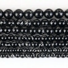 1 串 6/8/10/12 毫米黑金色线条玛瑙圆形石珠适用于珠宝制作 DIY 手链项链配件 - 黑色 - 查看 4