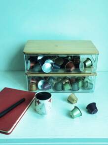 1個透明長方形咖啡膠囊糖果收納盒,竹蓋裝置 - 白色 - 查看 4