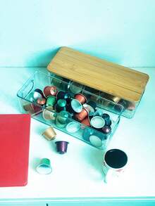 1個透明長方形咖啡膠囊糖果收納盒,竹蓋裝置 - 白色 - 查看 3