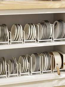1pc Iron Plate Storage Rack, Minimalist White Plate Organizer Rack For Kitchen