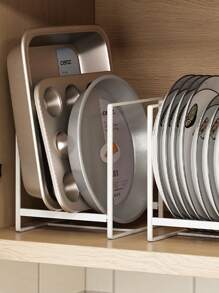 1pc Iron Plate Storage Rack, Minimalist White Plate Organizer Rack For Kitchen