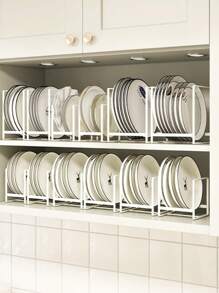 1pc Iron Plate Storage Rack, Minimalist White Plate Organizer Rack For Kitchen