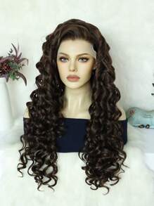 13*1.5 Big Bouffant Xoắn Ốc Xoăn Màu Nâu Sô Cô La 24 inch Dài Miễn Phí Một Phần Tự Nhiên Tổng Hợp Không Keo Chịu Nhiệt Sợi Mềm Tóc Mật Độ Cao Ren Phía Trước Tóc Giả dành cho Phụ Nữ Thời Trang Gợi Cảm Sử Dụng Hàng Ngày Trường Học Halloween Giáng Sinh Phụ Kiện Trang Phục & 1 Mũ Tóc Giả - Dark Brown - Xem 5