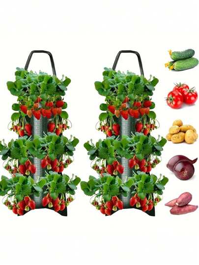 1pc Hanging Strawberry Flowerpot Bag, Strawberry Planting Bag, With 8 Holes, For Strawberry Tomato And Pepper Inverted Tomato Planter Vegetable Planting Bag, Pots, Planters & Container Accessories