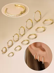 1對精美不銹鋼方晶鋯石裝飾圓耳環適合女士日常裝飾