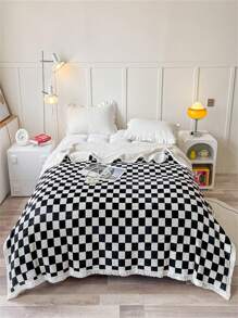 Thick Warm Checkered Fleece Blanket, Plush Blanket, Composite Checkered Blanket, Double Layer Blanket - Black and White - View 2
