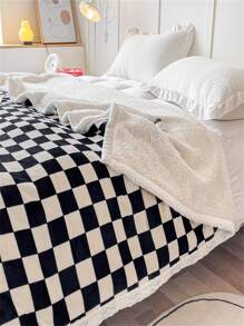 Thick Warm Checkered Fleece Blanket, Plush Blanket, Composite Checkered Blanket, Double Layer Blanket - Black and White - View 1