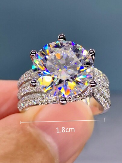 1pc Fashionable & Classic Six Claw Luxury Ring, Popular European And American Bridal Cubic Zirconia Women's Ring Royal