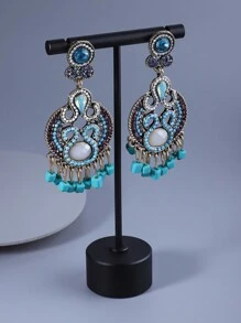 1套華麗優雅的波西米亞宮殿風格的綠松石色項鍊和耳環套裝,適用於女性節日生日舞會婚禮慶典假日配飾 - 藍色 - 查看 5