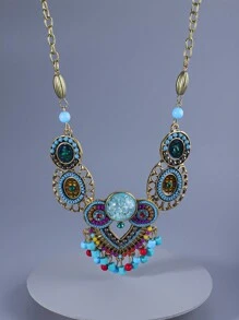 1套華麗優雅的波西米亞宮殿風格的綠松石色項鍊和耳環套裝,適用於女性節日生日舞會婚禮慶典假日配飾 - 藍色 - 查看 6