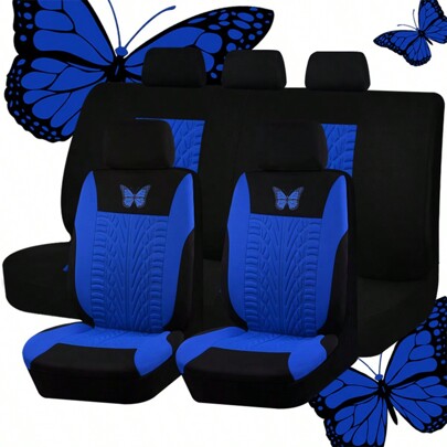 REMAX 9pcs set Car Seat Cover Butterfly Blue Polyester Airbag Compatible Universal Fit Truck Car SUV Van Auto Accessories Inside Decoration