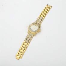 2pcs Set Women's Aluminum Alloy Waterdrop Rhinestone Watch & Bracelet Combo With Roman Pattern Dial, Night Light Pointer And Daily Decoration (box Not Include) - Gold - View 5