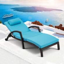 HOMREST Outside Chaise Lounge Chairs Set Of 2, Adjustable 6 Position Outdoor PE Rattan Wicker Patio Pool Lounge Chair With Cushion, Arm, Pillow And Wheels For Poolside Backyard Deck Porch Garden - Màu xanh lam - Xem 8