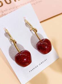 1pair Fashionable Cute Cherry & Apple Design Stud Earrings