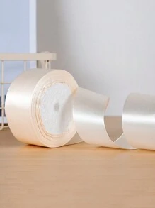 1 Roll/25 Yards/width 4cm Celebration Party Gift Wrapping Ribbon, Handcrafting Material For Making Roses, Decoration Satin Ribbon - White - View 1