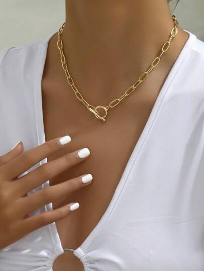 1pc Minimalist Long Clavicle Chain With Spring Ring Clasp For Women's Daily Wear