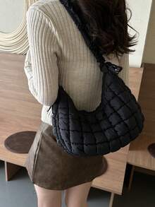 新款雲包精品女式單肩包大容量褶皺泡泡設計 - 黑色 - 查看 3