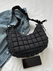 新款雲包精品女式單肩包大容量褶皺泡泡設計 - 黑色 - 查看 6