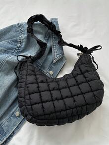 新款雲包精品女式單肩包大容量褶皺泡泡設計 - 黑色 - 查看 5