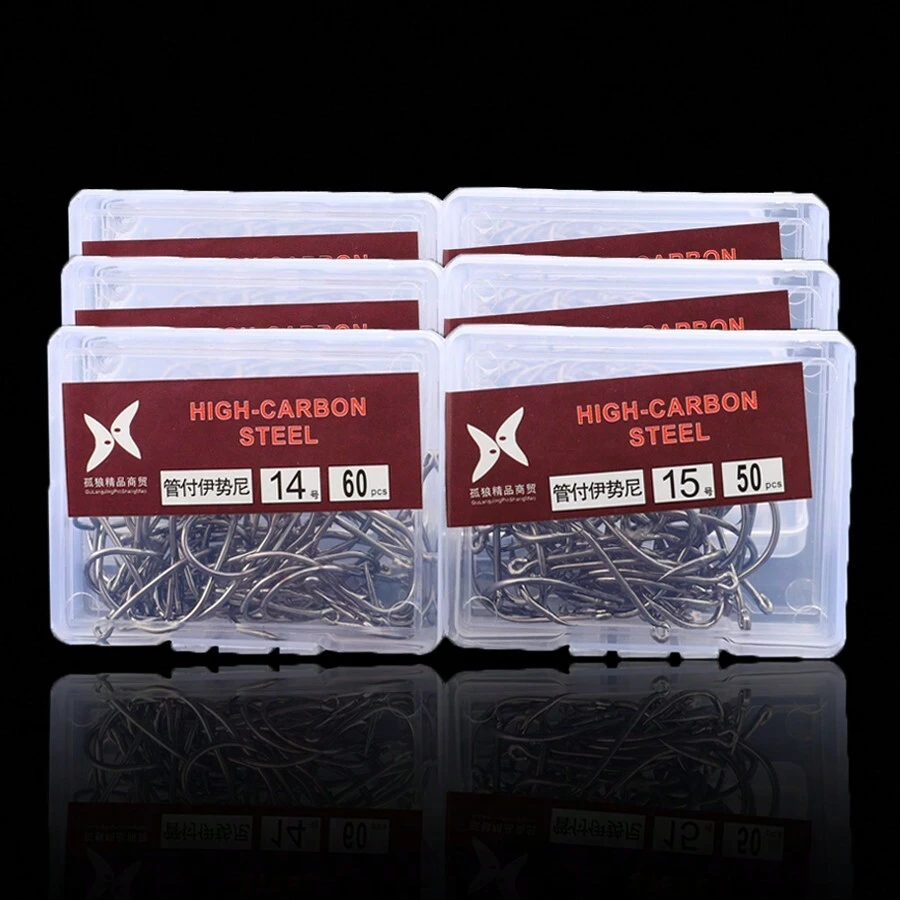 100个高碳钢鱼钩 3号-12号 鱼钩 倒刺钩 带孔 钓鱼配件