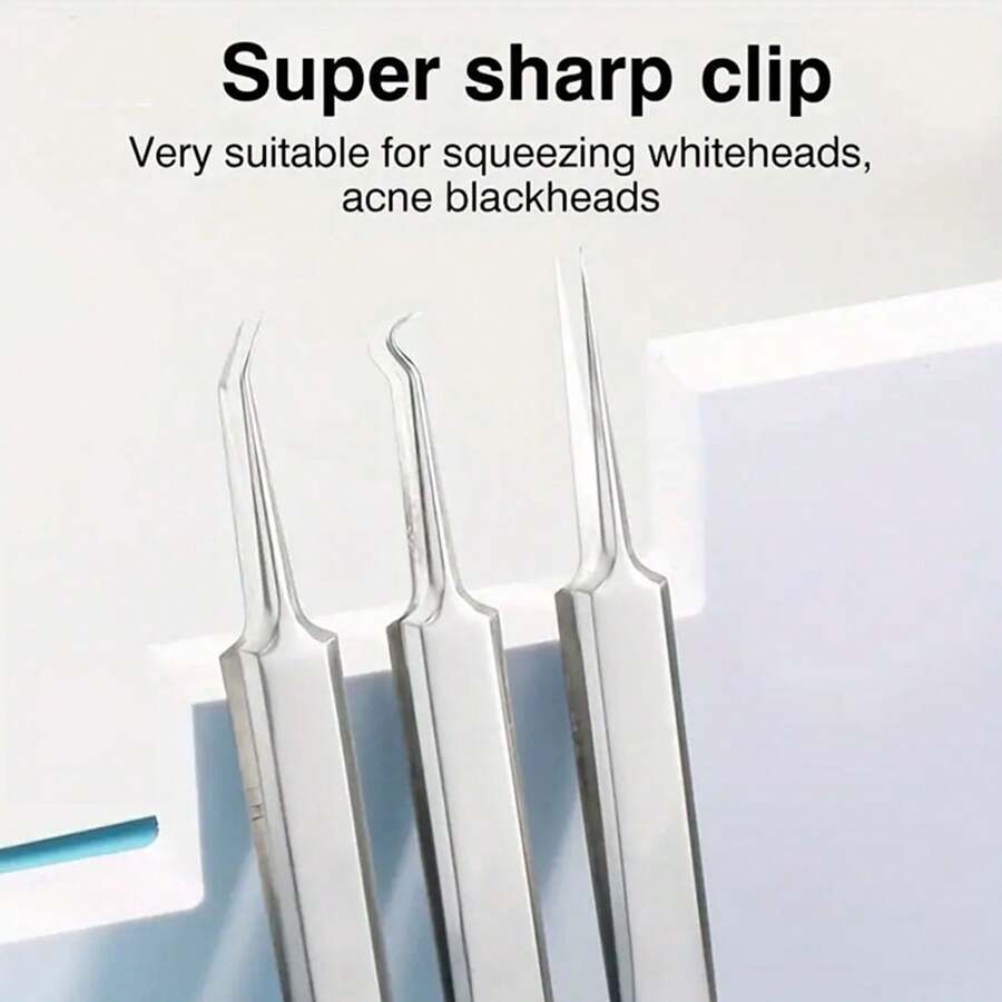 Blackhead Remover Comedone Extractor, 3 In 1 Professional Stainless Skin Zit Acne Blemish Whitehead Popping Removing Tools Set, Silvery - Silver - View 1