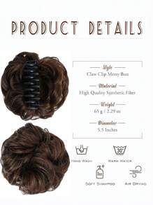 夾子捲髮器,女士用凌亂髮型,波浪捲曲蓬鬆夾子夾入假髮捲髮卡,合成髮髻夾子,夹着假发的卷曲髮髻 - 咖啡棕 - 查看 4